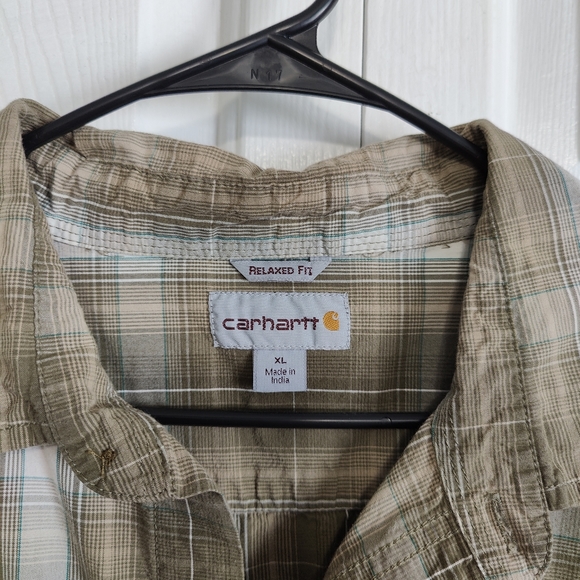 Carhartt Button Up Shirt - Brown & White Plaid - Size XL - Picture 3 of 4